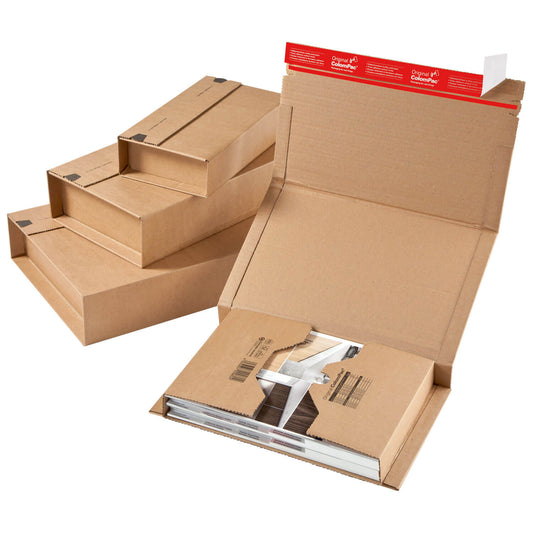 ColomPac klassische Buch und Medienverpackung in starker B-Welle, braun, diverse Formate, 20 Stück/Packung